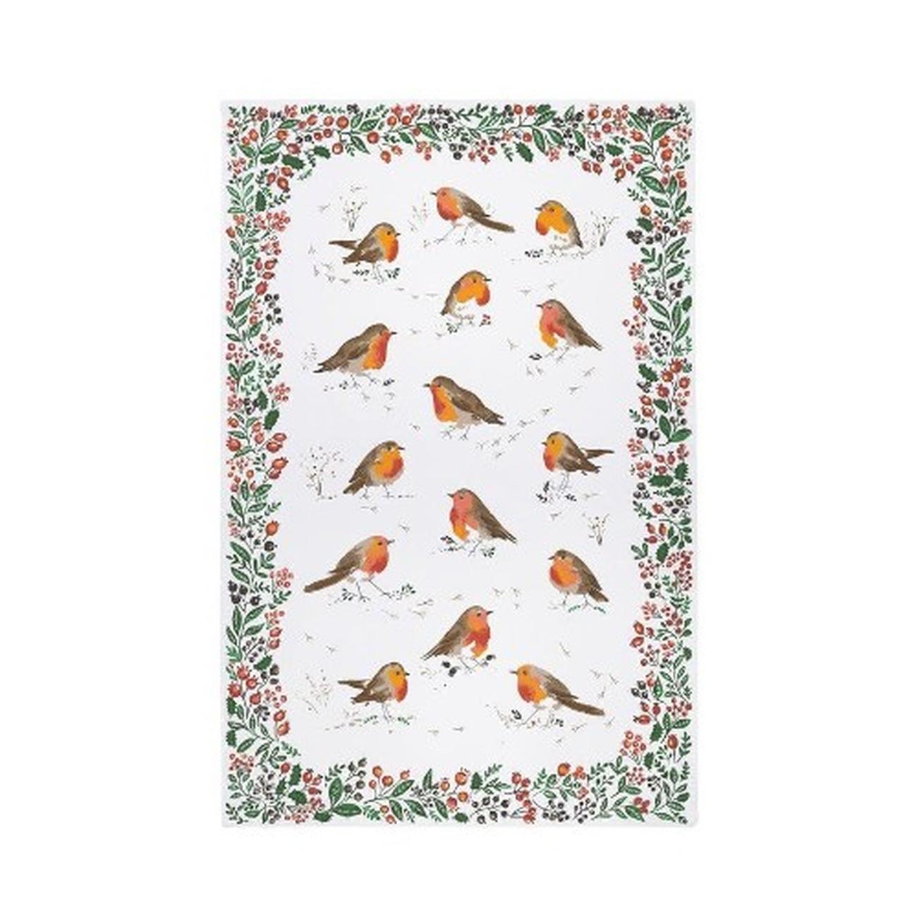 uw-robins-and-berry-white-tea-towel - Ulster Weaver Recycled Cotton Robins & Berry Tea Towel