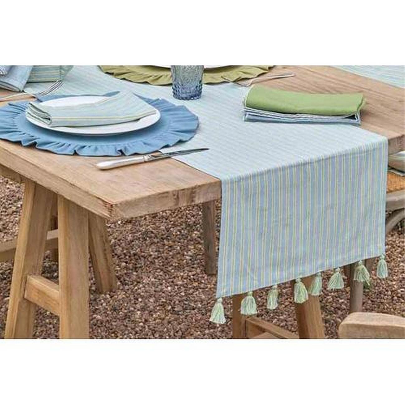 walton-co-carousel-stripe-sky-table-runner - Walton & Co Carousel Stripe Sky Table Runner 