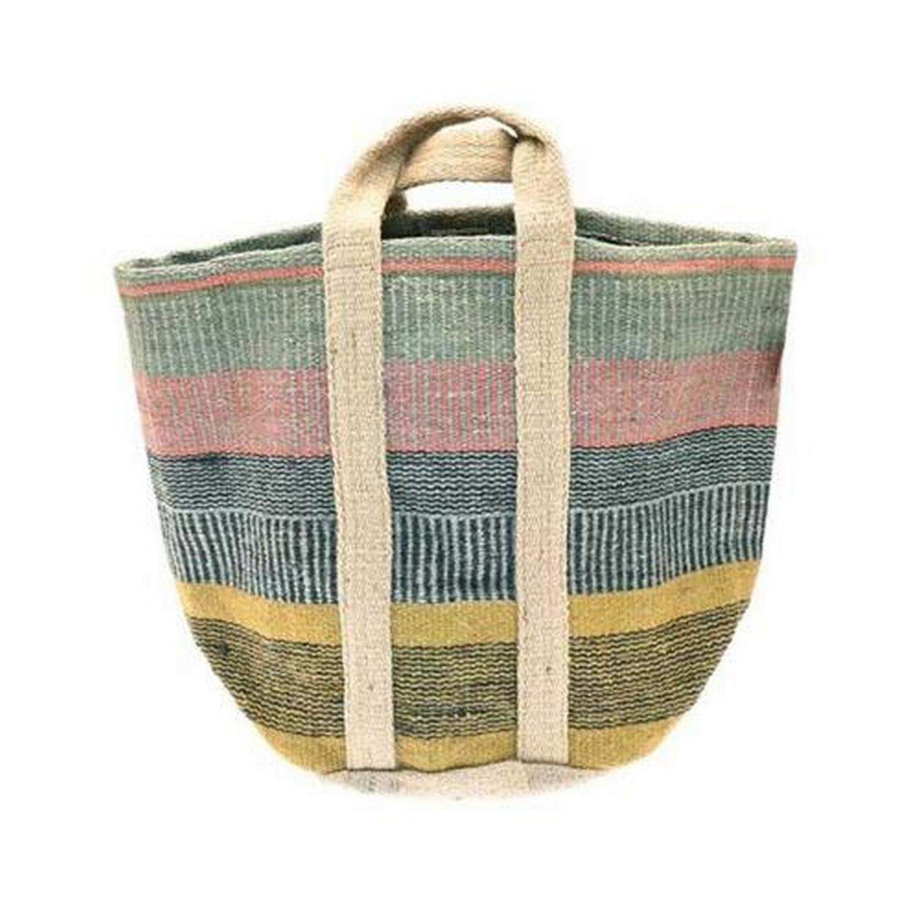walton-co-jute-storage-basket-pink-green - Walton & Co Jute Storage Basket Pink Green