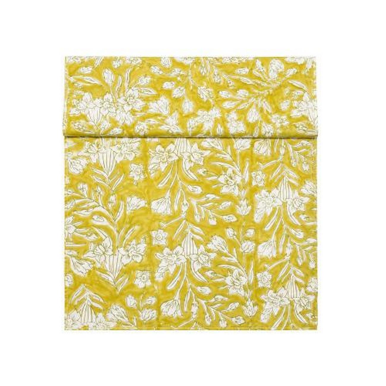 walton-co-lily-handblock-print-tablerunner-lemon-40x180cm - Walton & Co Lily Handblock Print Table Runner Lemon