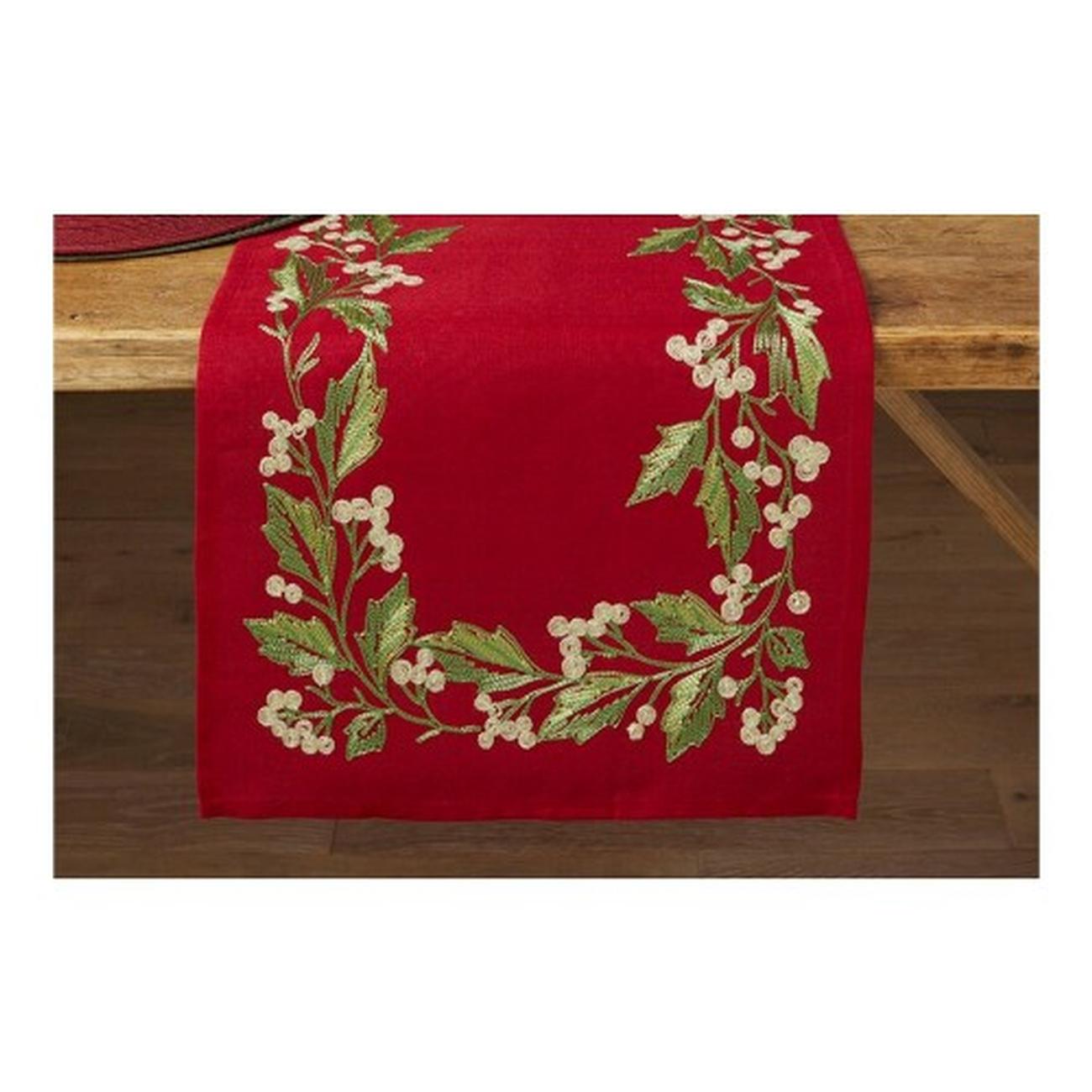 walton-co-red-runner-white-holly-berries-35-x-175-cm - Walton & Co Red Runner White Holly Berries