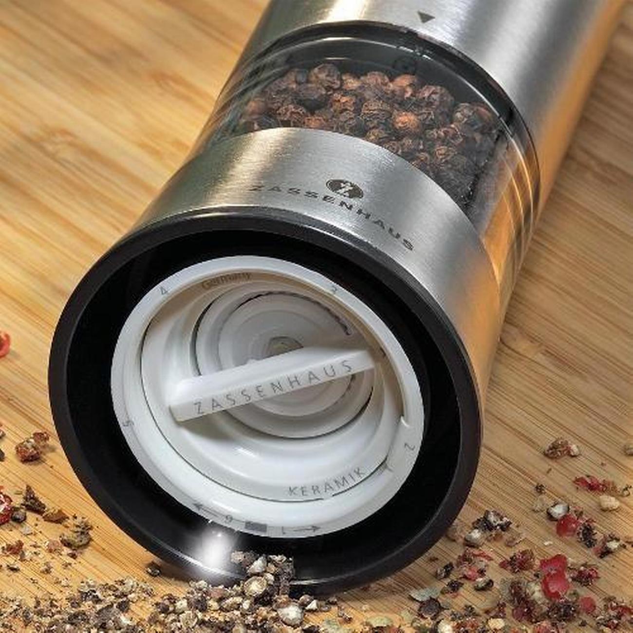 zassenhaus-gera-stainless-steel-pepper-mill-electric-18cm - Zassenhaus Gera Stainless Steel Pepper Mill Electric 18cm