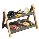 artesa-2-tier-slate-and-wood-serving-stand - Artesa 2 Tier Slate & Wood Serving Stand