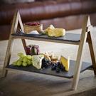 artesa-2-tier-slate-and-wood-serving-stand - Artesa 2 Tier Slate & Wood Serving Stand