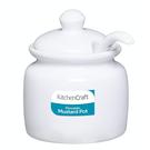 kitchencraft-white-porcelain-mustard-pot-with-lid-and-spoon- - KitchenCraft Porcelain Lidded Mustard Pot & Spoon