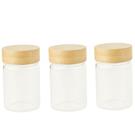 pebbly-round-glass-dressing-jars-screw-bamboo-lid-75ml-3-piece-set - Pebbly Set of 3 Round Glass Jars Bamboo Screw Lid 75ml