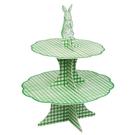 talking-tables-toile-de-joy-gingham-green-reversible-cake-stand - Talking Tables Toile de Jouy & Gingham Green Reversible Cake Stand