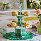talking-tables-toile-de-joy-gingham-green-reversible-cake-stand - Talking Tables Toile de Jouy & Gingham Green Reversible Cake Stand