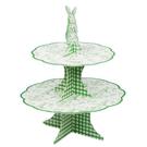 talking-tables-toile-de-joy-gingham-green-reversible-cake-stand - Talking Tables Toile de Jouy & Gingham Green Reversible Cake Stand