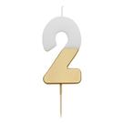 talking-tables-white-gold-birthday-number-2 - Talking Tables White & Gold Birthday Number Candle 2