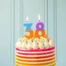 tt-orange-blue-3-we-heart-bdays-candle-number - TT Orange & Light Blue Number 3 Candle