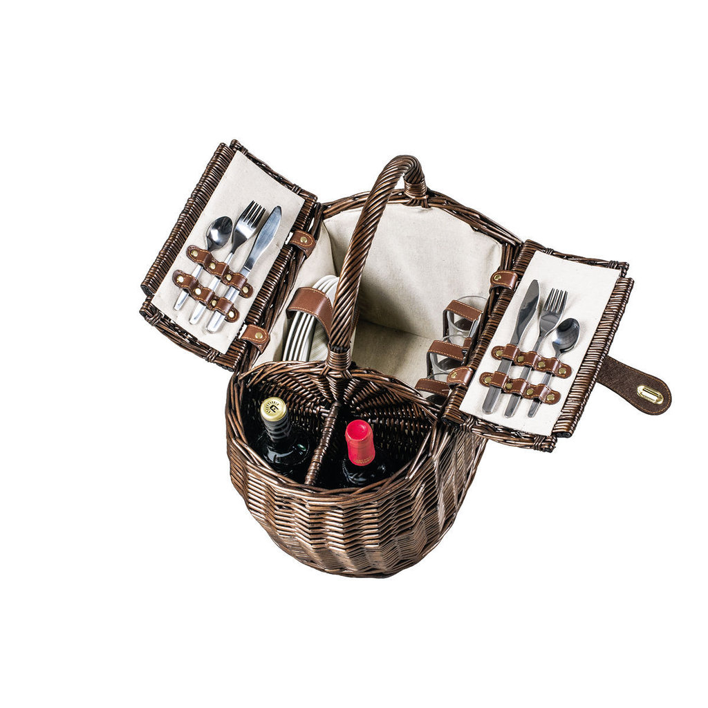 4 Person Vintage Boat Hamper, Double Bottle Holder