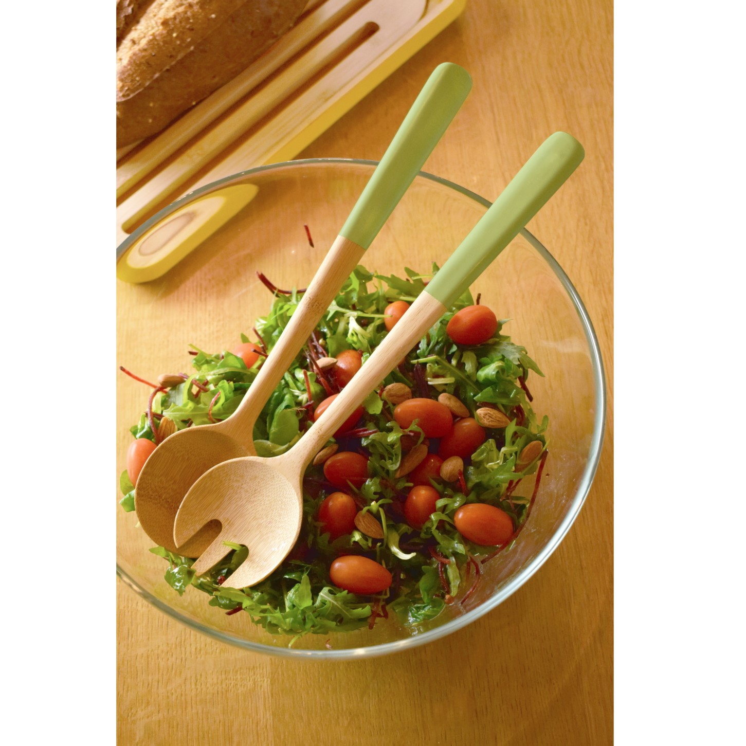 Pebbly Bamboo Salad Servers White 31cm