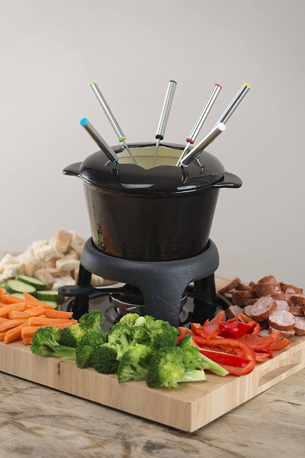 MasterClass Cast Iron Enamelled Black Fondue Set