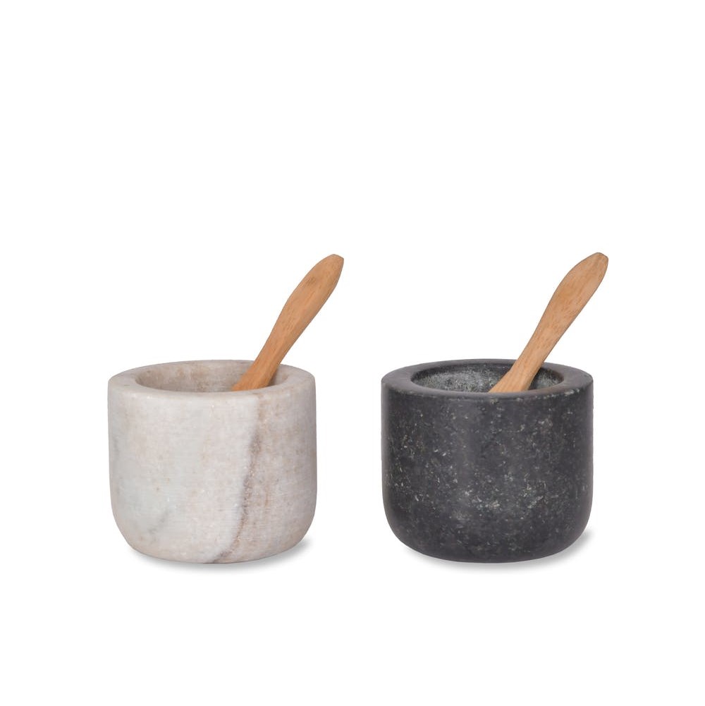 Brompton Salt & Pepper Pinch Pots with Bamboo Spoons