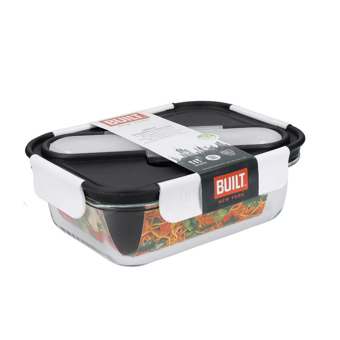 Built Professional 900ml Glass Lunch Box & Cutlery Set