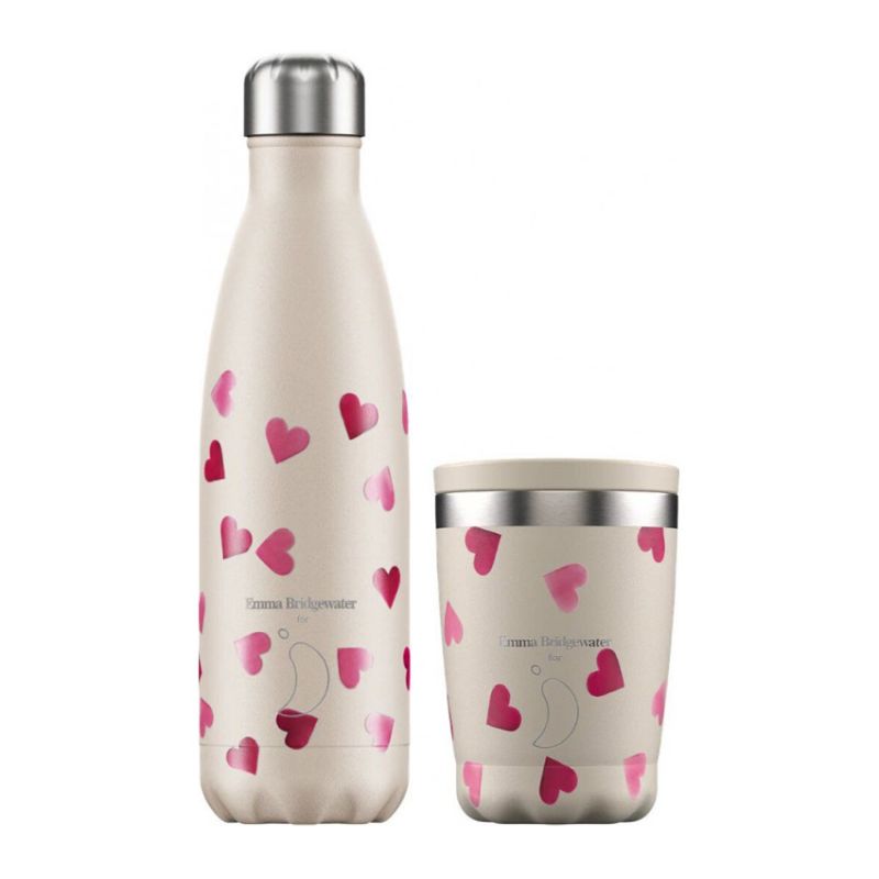 Chilly's Bottle & Coffee Cup Bundle Emma Bridgewater Pink Hearts Set