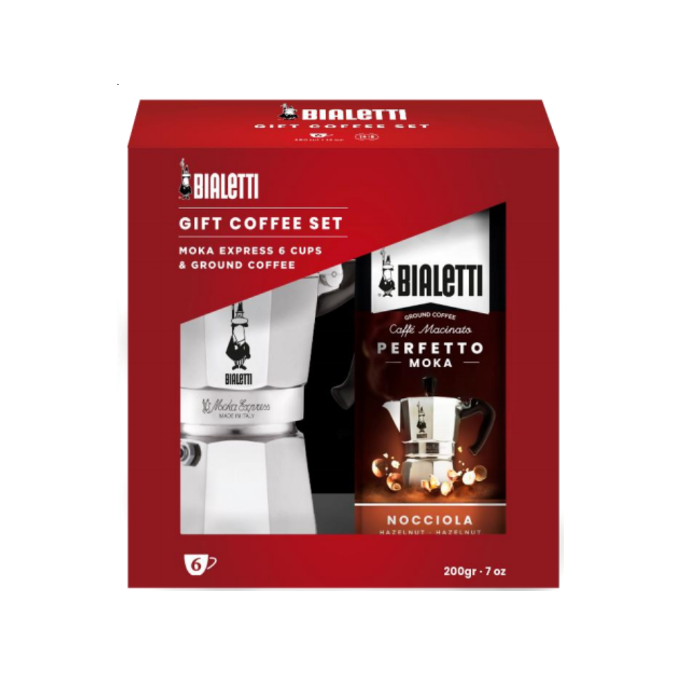 Bialetti Moka Express 6 Cup Set & Hazelnut Coffee