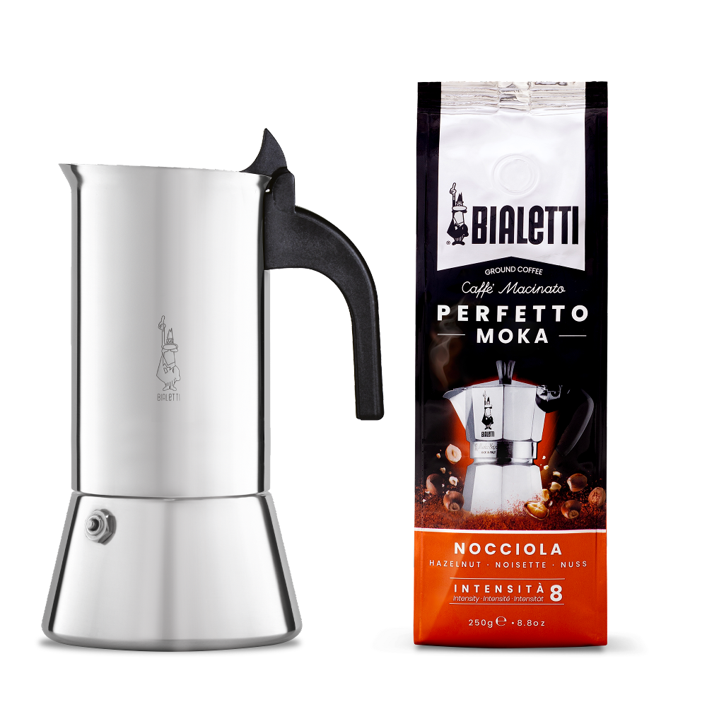 Bialetti Venus Induction 4 Cup Set & Hazelnut Coffee