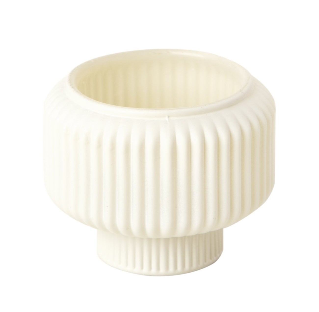 Duo Ribbed Glass Tealight & Candle Holder Cream Angled