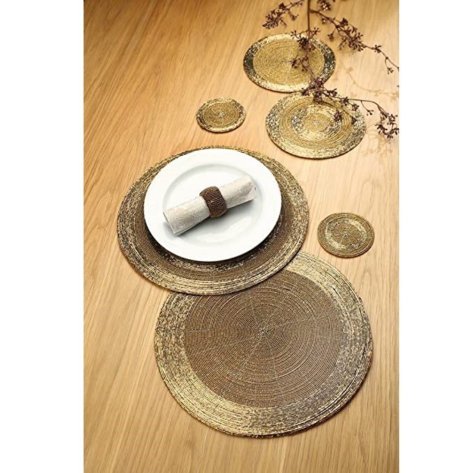 Beaded Coasters Set of 6, Acrylic Glimmer Gold