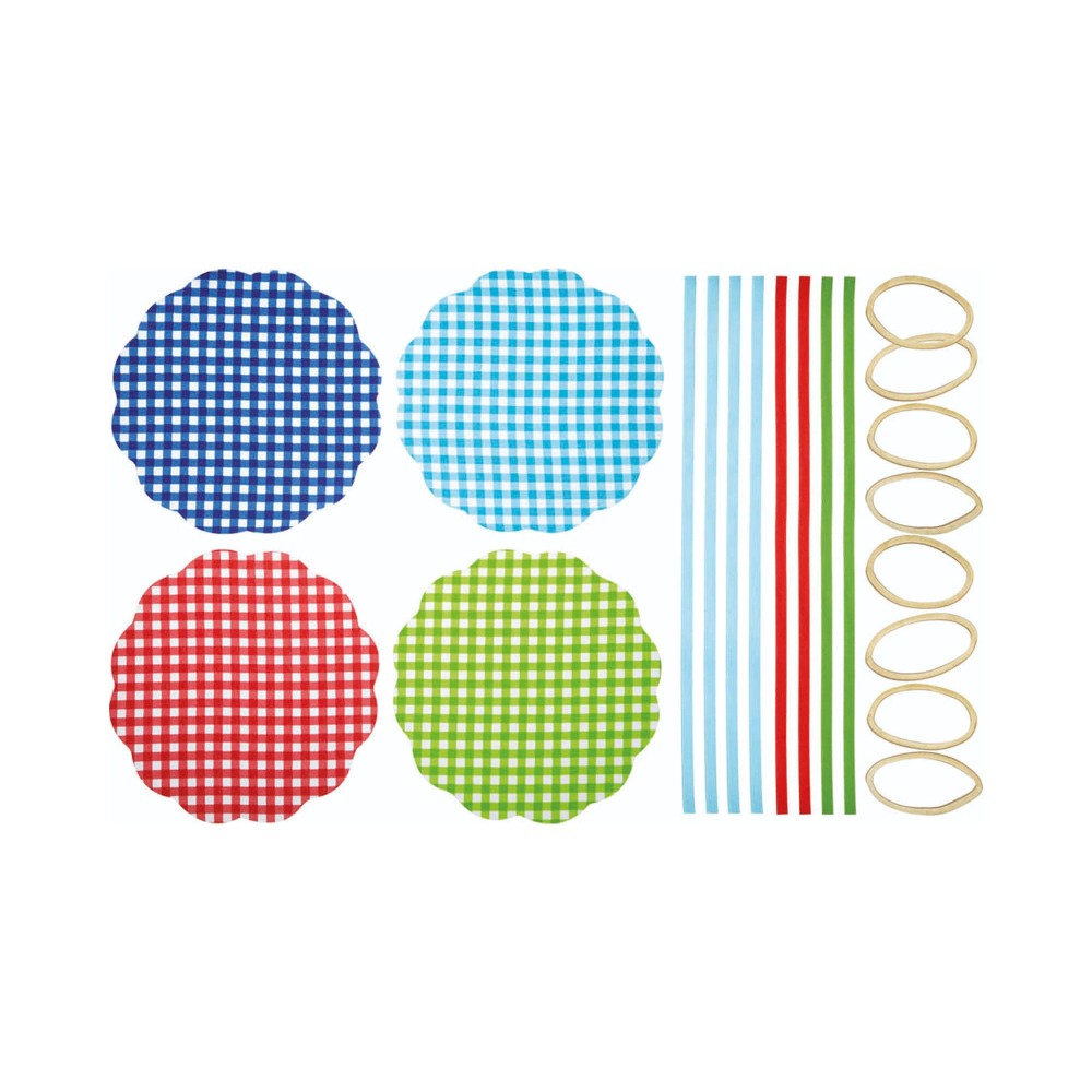 Home Made Set of 8 Gingham Fabric Jam Cover Kit