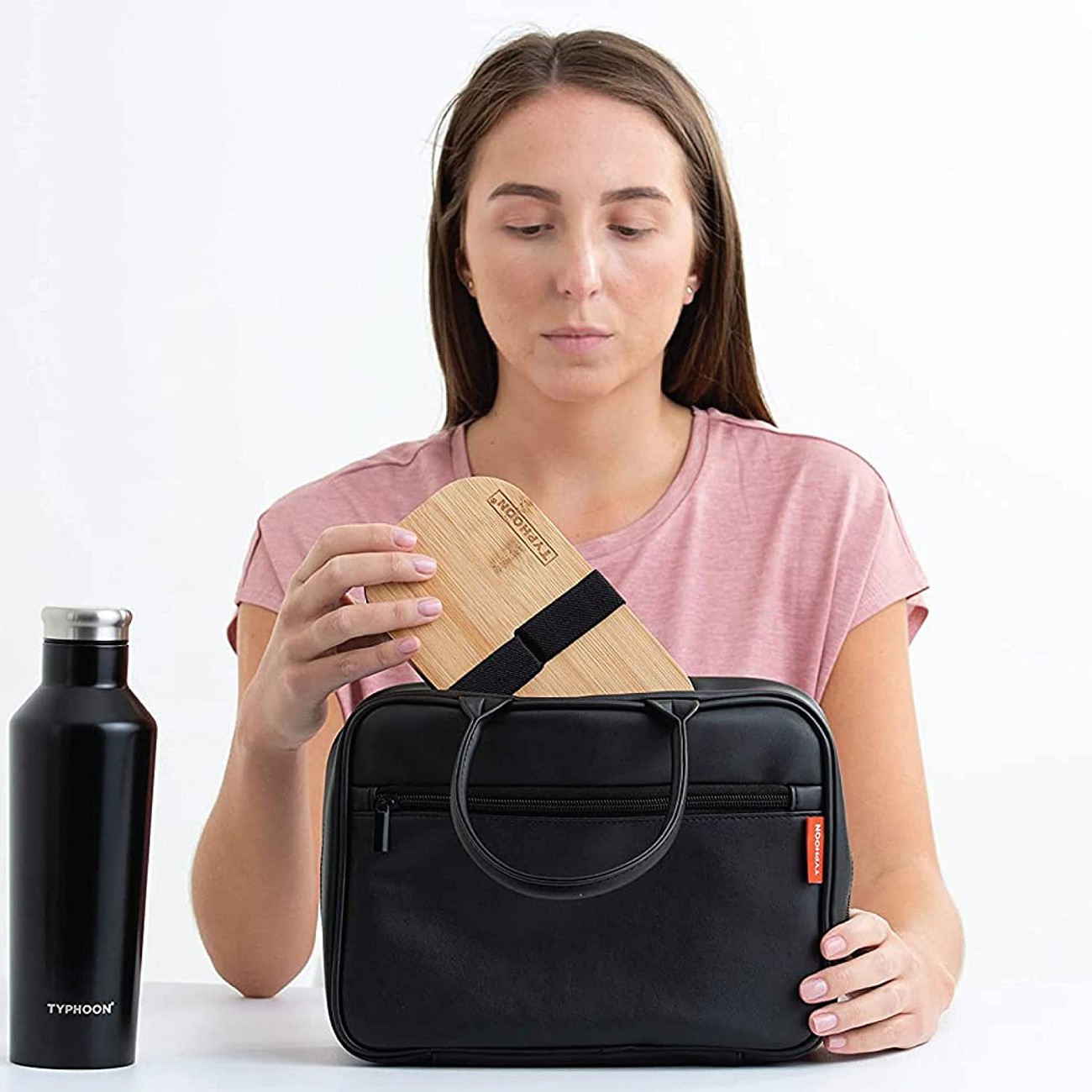 Pure Black Vegan Leather Lunch Bag