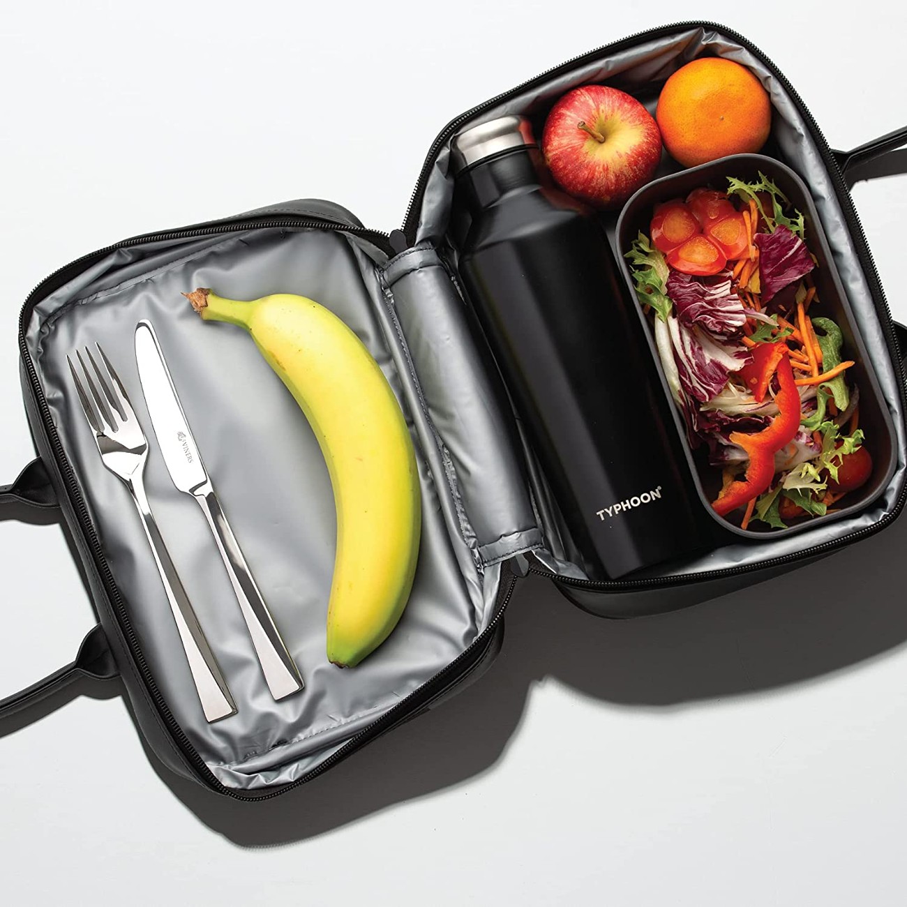 Pure Black Vegan Leather Lunch Bag