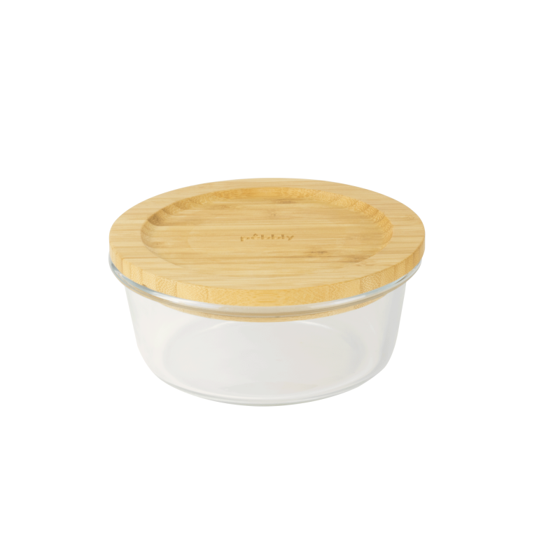 Pebbly Round Glass Container with Bamboo Lid 620ml