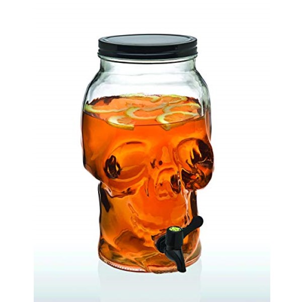 Spookily Does It Glass Skull Drinks Dispenser with Pouring Tap