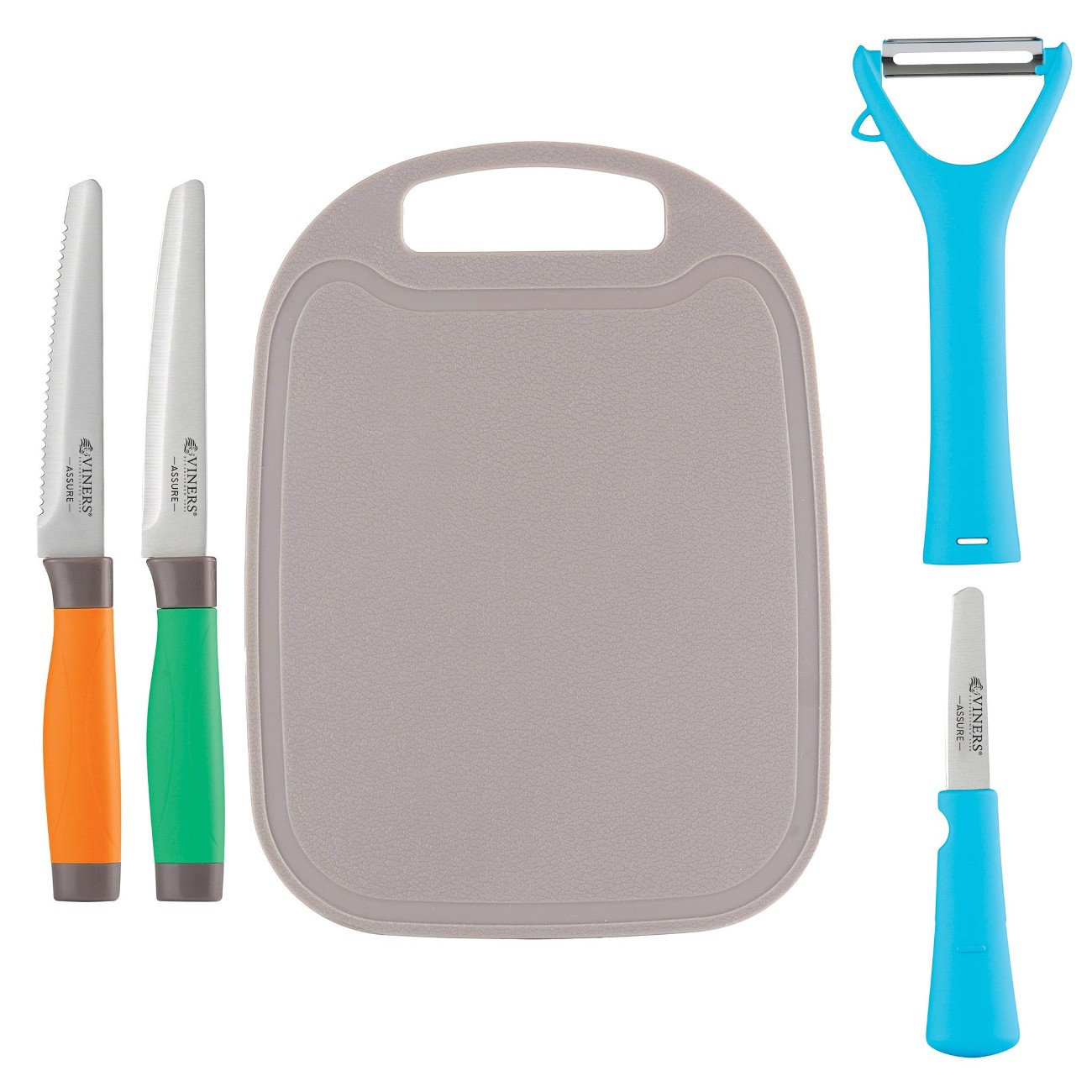 Viners® Assure Colour Code Knife, Peeler & Board Set